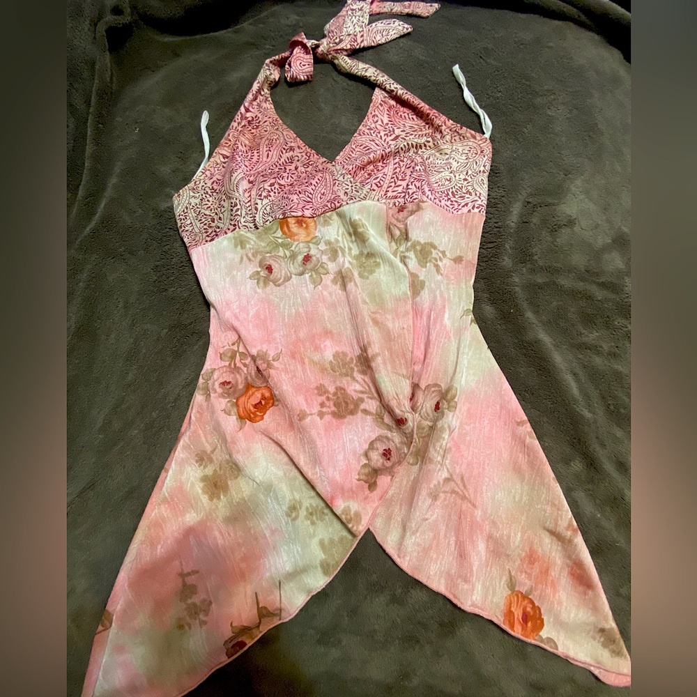 Halter shirt with roses